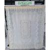 Dantel Görünümlü Pvc Muşamba Mutfak Masa Örtüsü Krem Çiçek Motifli 120x150 cm