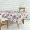 Kırmızı Kalp Desenli Astarlı Pvc Muşamba Masa Örtüsü Sıvı Geçirmez Silinebilir