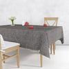 Siyah Gri Keten Dokulu Desenli PVC Astarlı Muşamba Masa Örtüsü